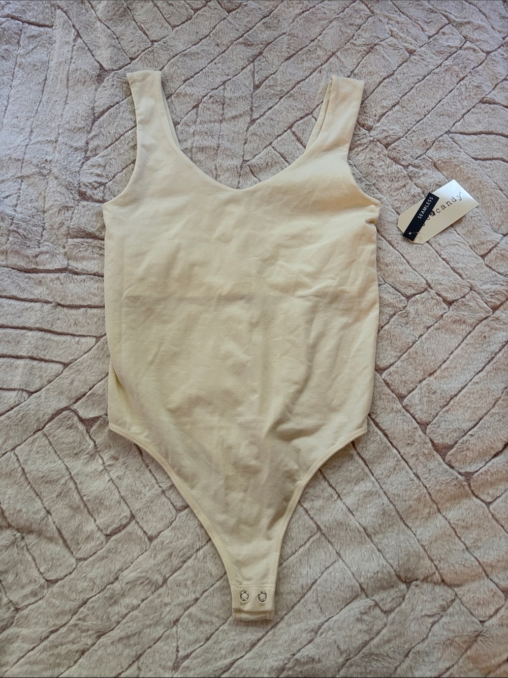 eye candy Beige Scoop Neck Snap Bottom Bodysuit